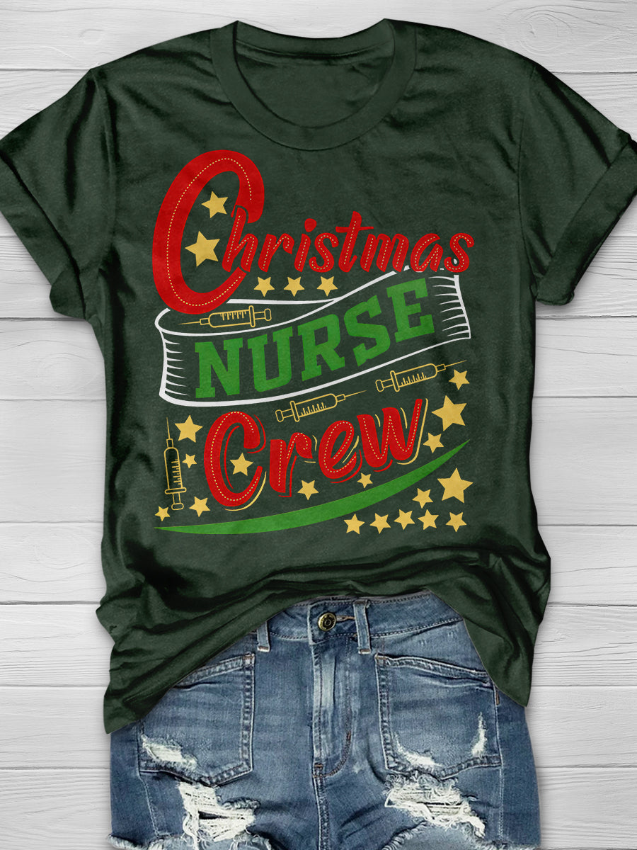 Christmas Nurse Crew Print Short Sleeve T-shirt