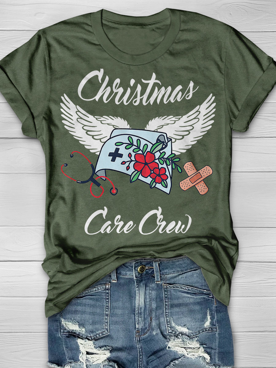 Christmas Angel Care Crew Print Short Sleeve T-shirt