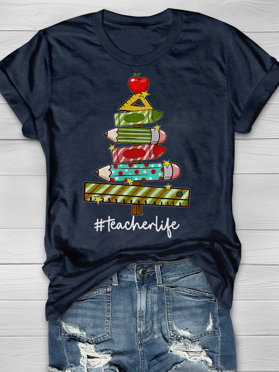 Xmas Teacher Christmas Tree Teach Print Graphic T-shirts