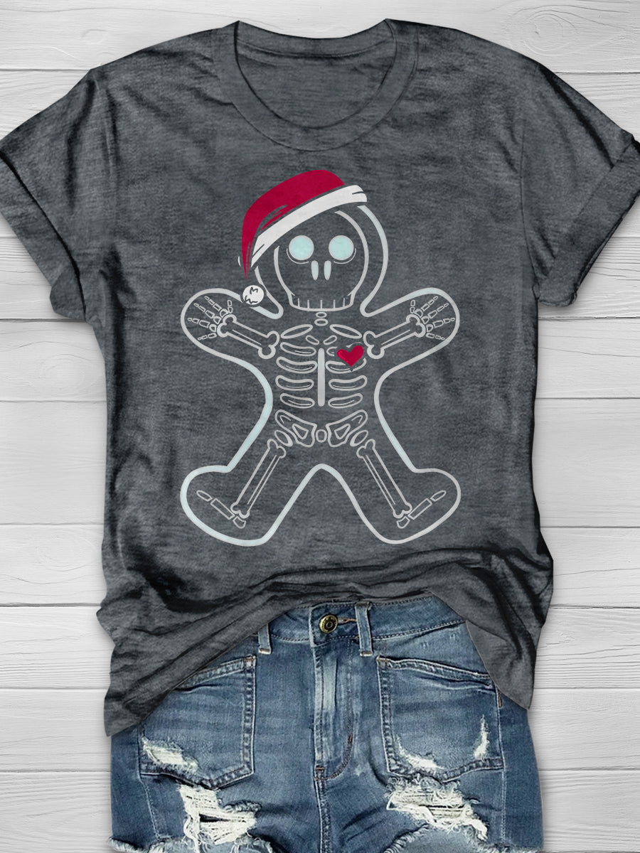 Christmas Gingerbread Skeleton Man Print Short Sleeve T-shirt