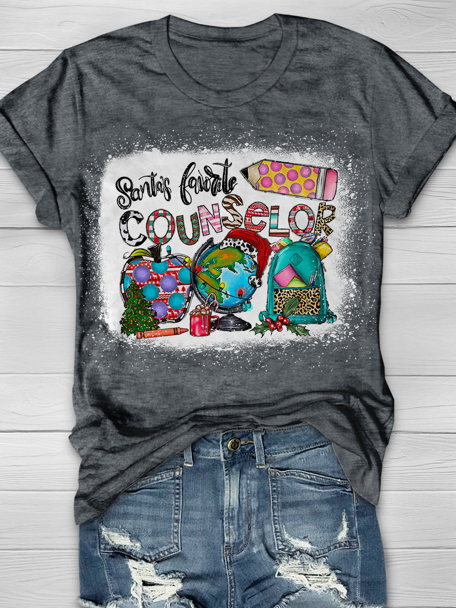 Santa's  Favorite Counselor Print Graphic T-shirts