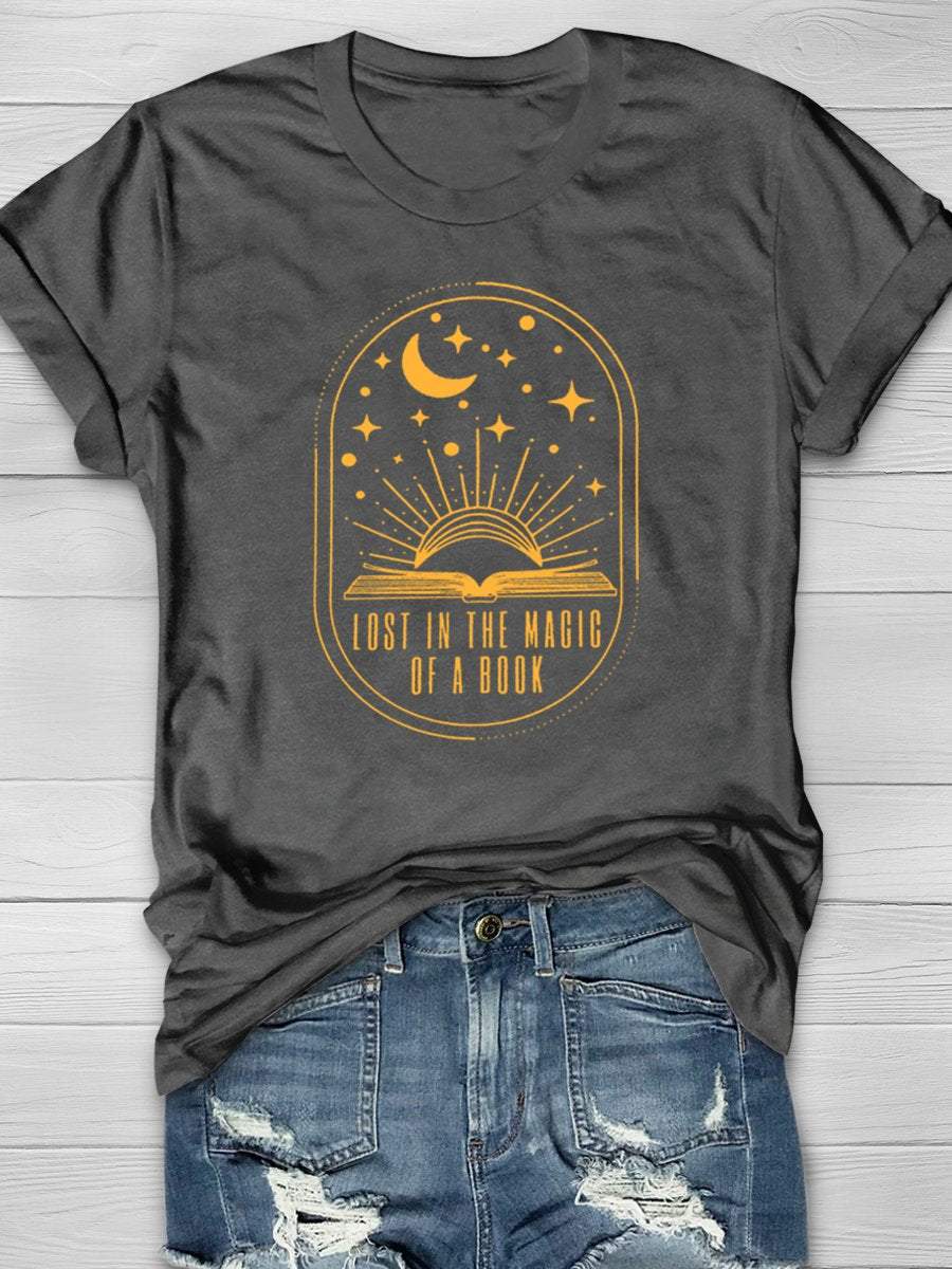Lost In The Magic Of A Book Print Graphic T-shirts