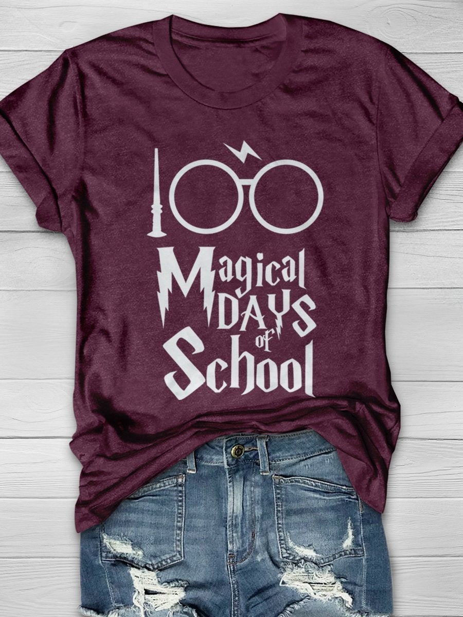 100 Magical Day Of School Teacher Print Graphic T-shirts