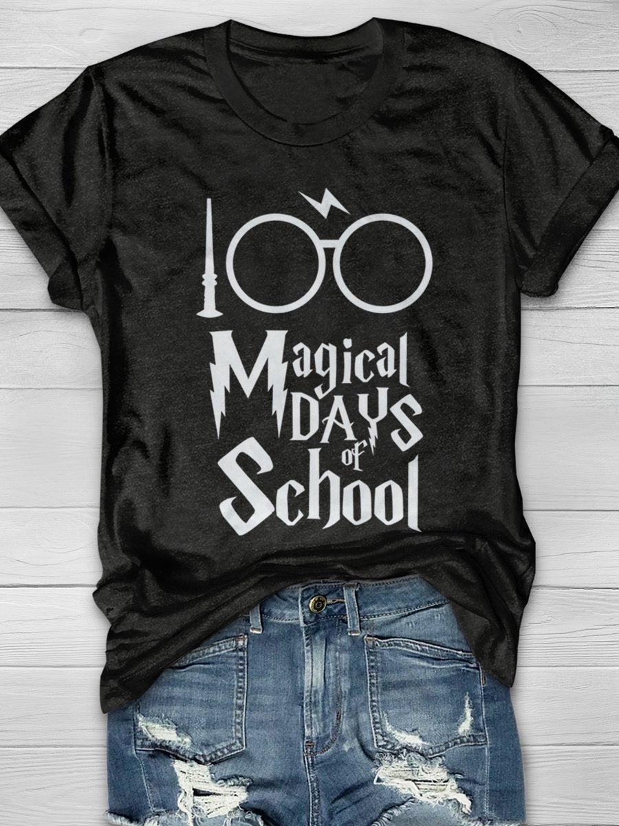 100 Magical Day Of School Teacher Print Graphic T-shirts