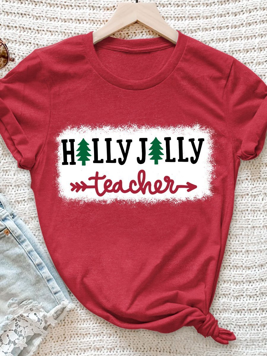 Holly Jolly Teacher Print Graphic T-shirts