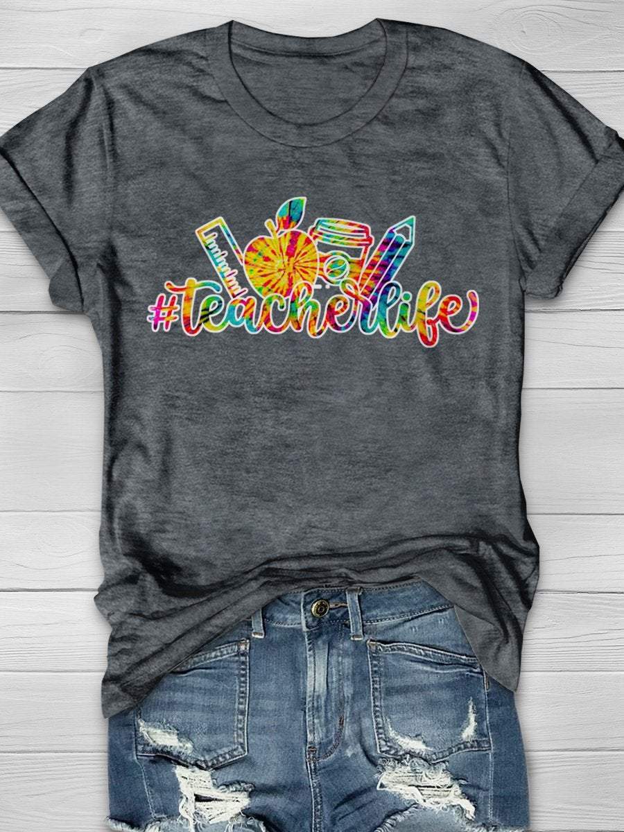 Teacher Life Tie Dye Print Graphic T-shirts