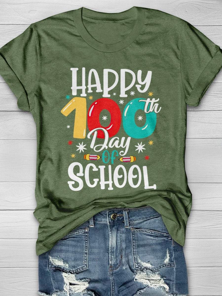 Happy 100 Days School Print Graphic T-shirts