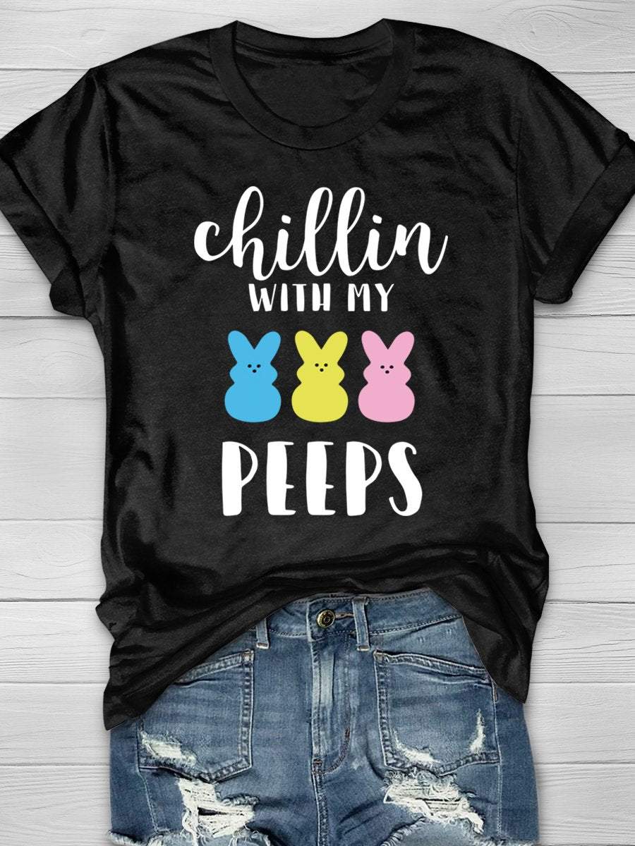 Chillin With My Peeps Easter Print Graphic T-shirts
