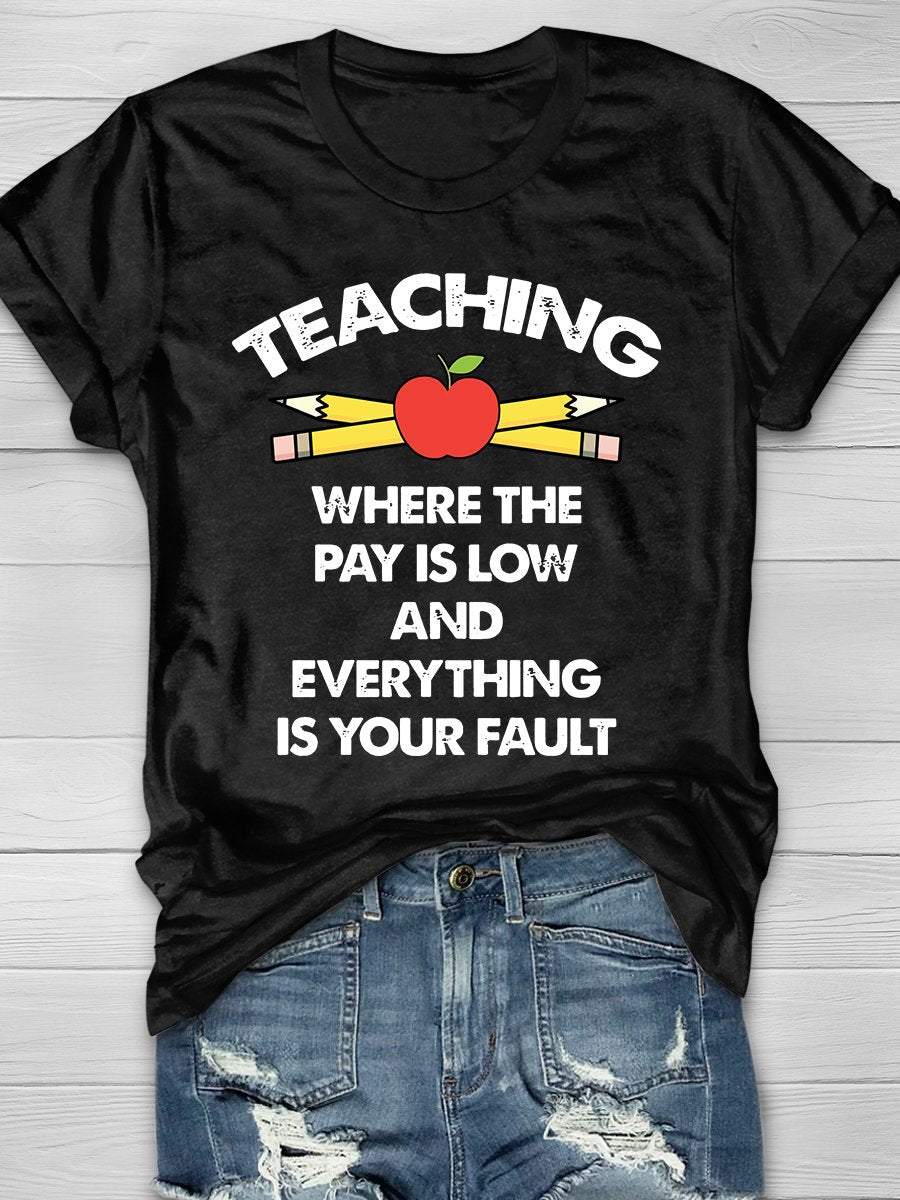 Funny Teacher Print Graphic T-shirts
