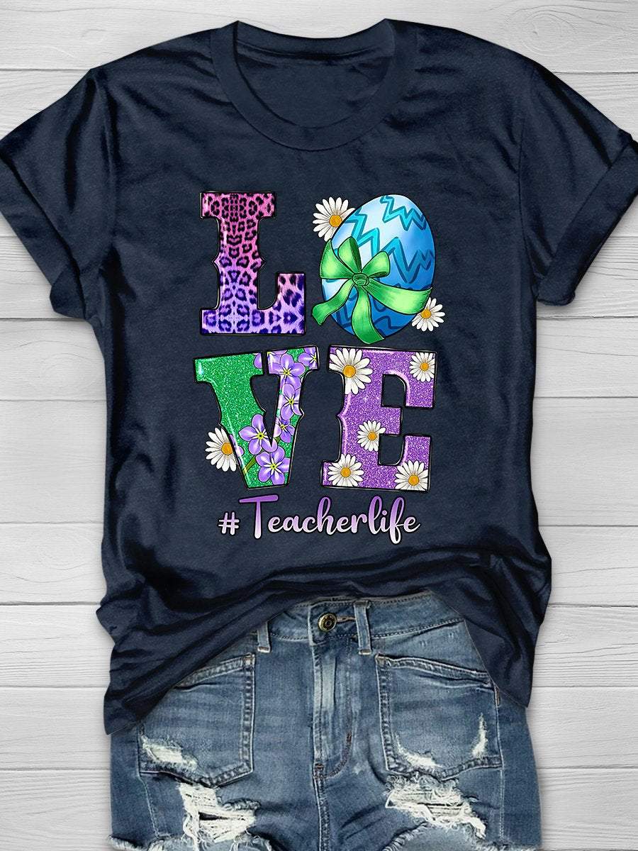 Love Easter Teacher Life Print Graphic T-shirts