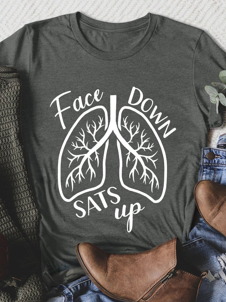 Face Down Sats Up Print Short Sleeve T-shirt