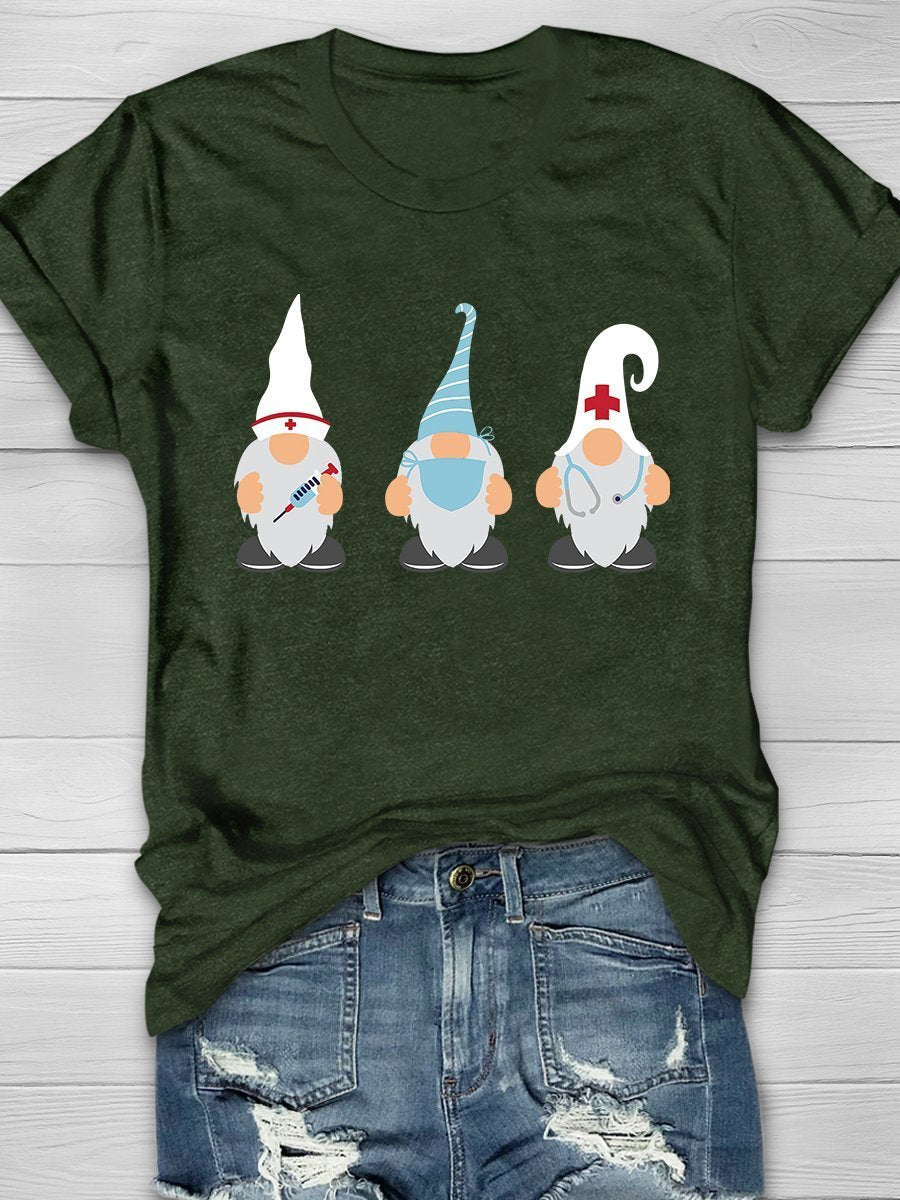 Gnomes Nurse Print Short Sleeve T-shirt