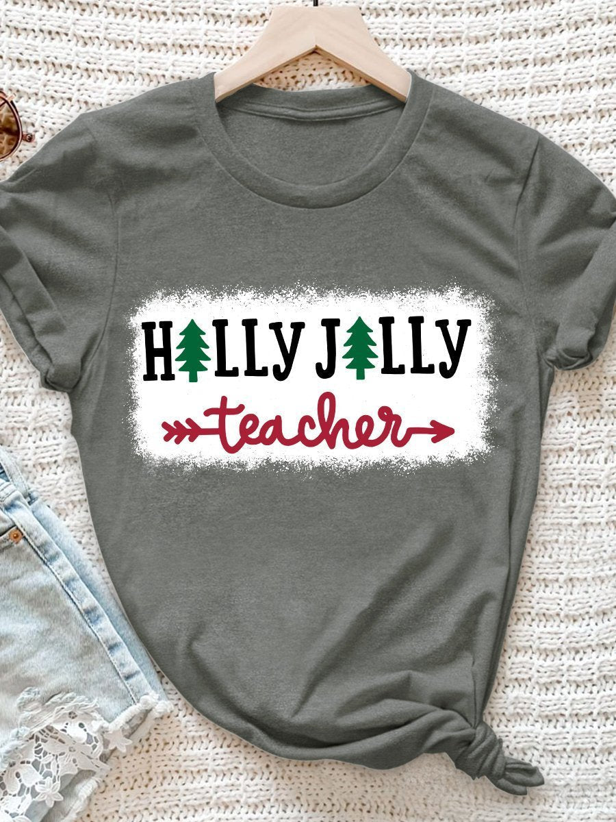 Holly Jolly Teacher Print Graphic T-shirts