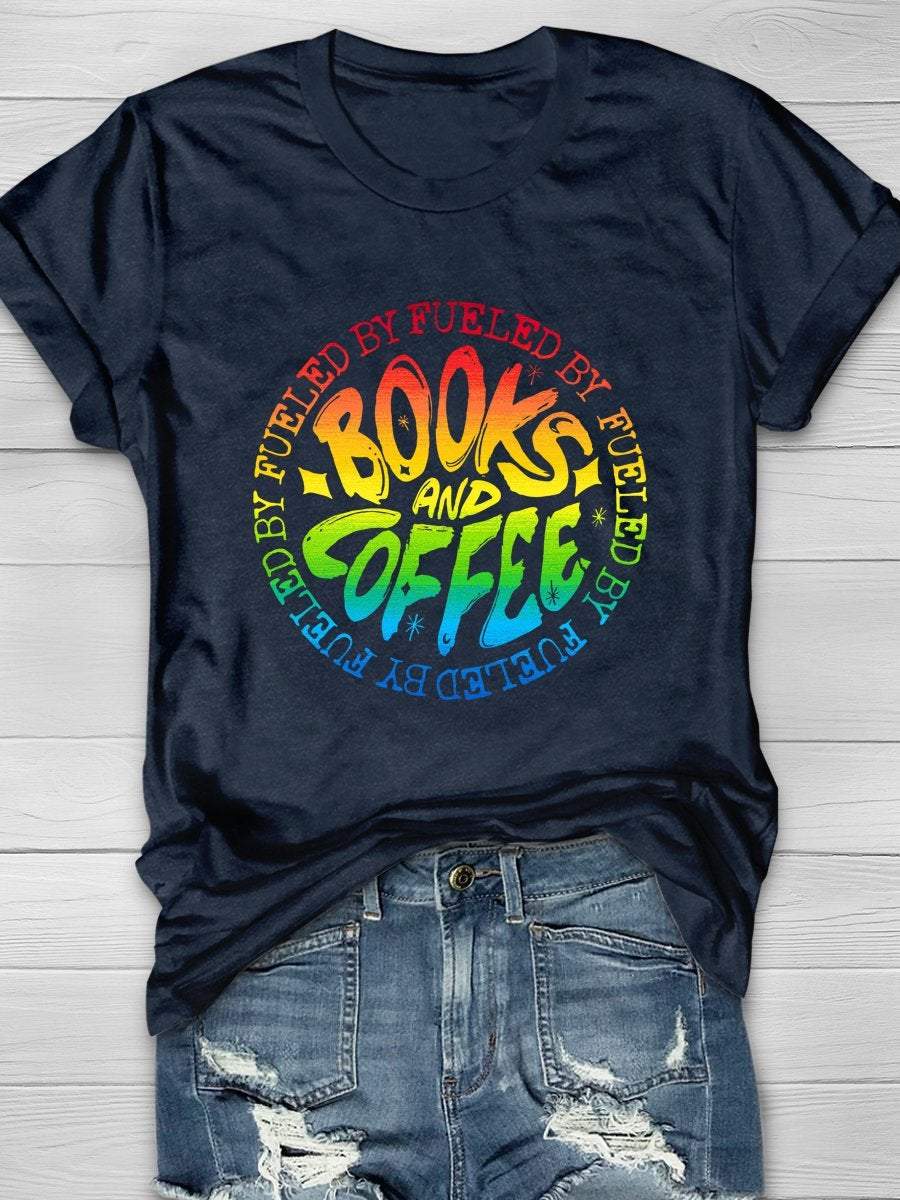 Books And Coffee Print Graphic T-shirts