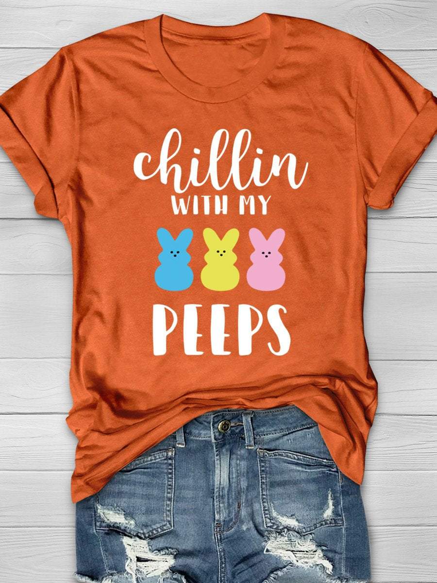 Chillin With My Peeps Easter Print Graphic T-shirts