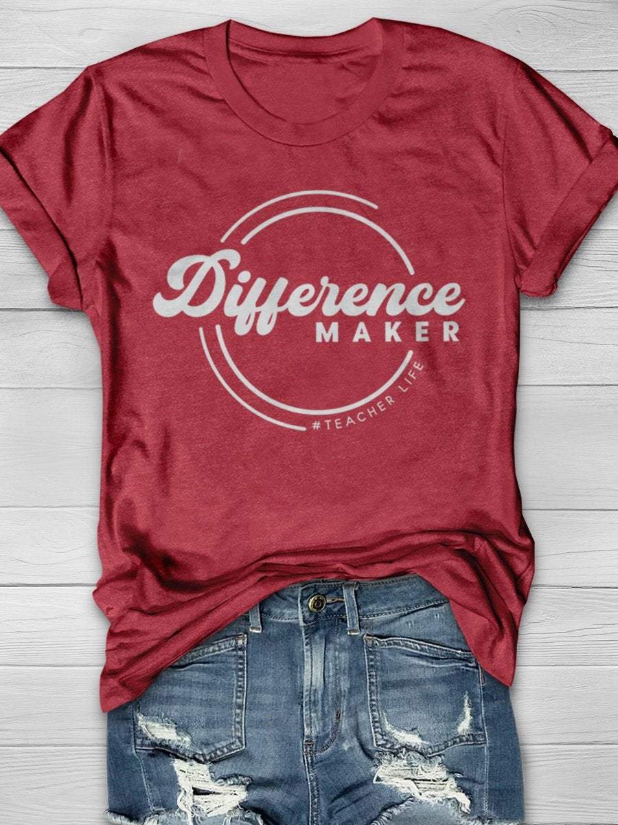 Difference Maker Teacher Life Print Graphic T-shirts
