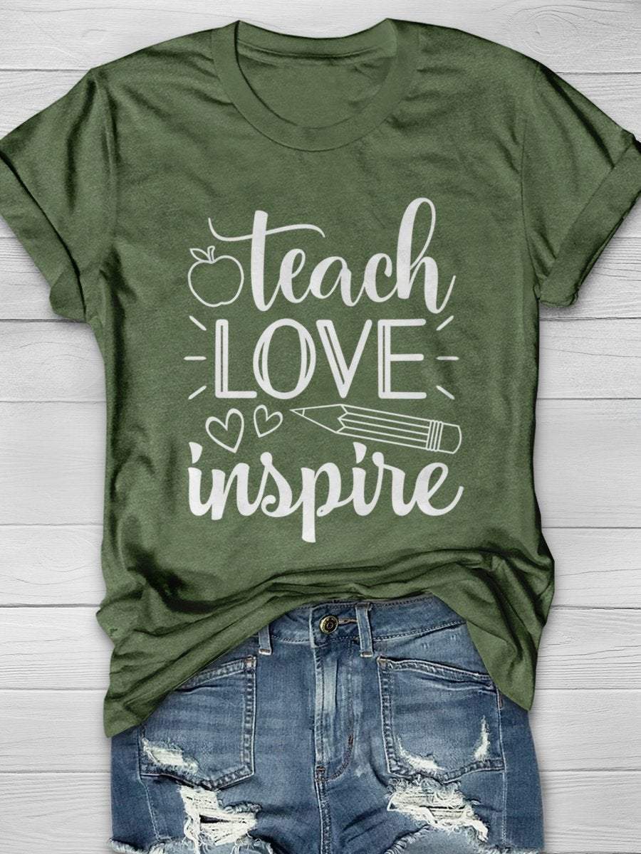 Teacher Love Inspire Teacher Print Graphic T-shirts