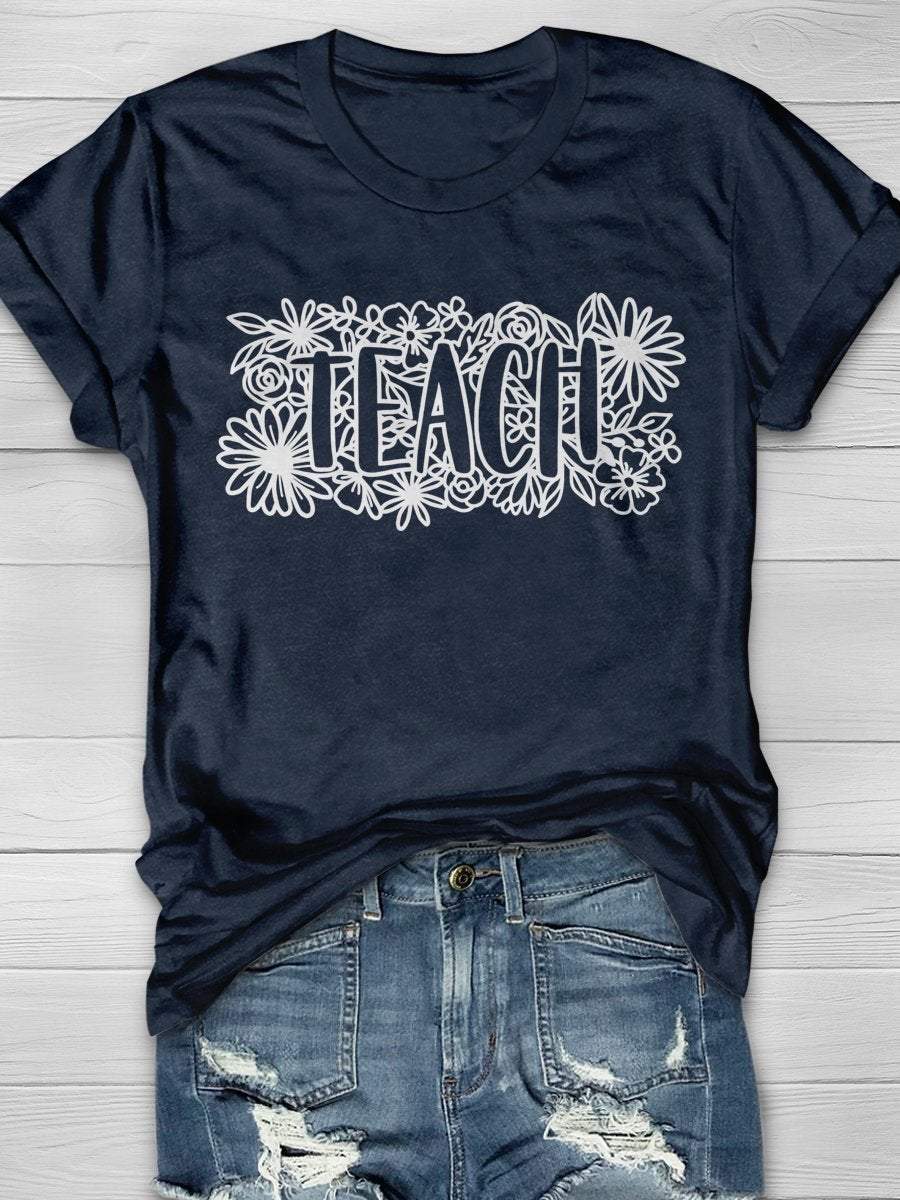 Love Teacher Print Graphic T-shirts