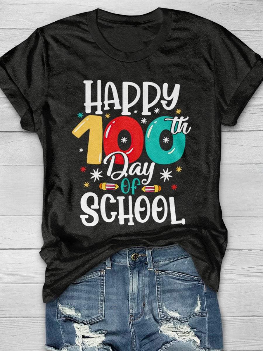 Happy 100 Days School Print Graphic T-shirts