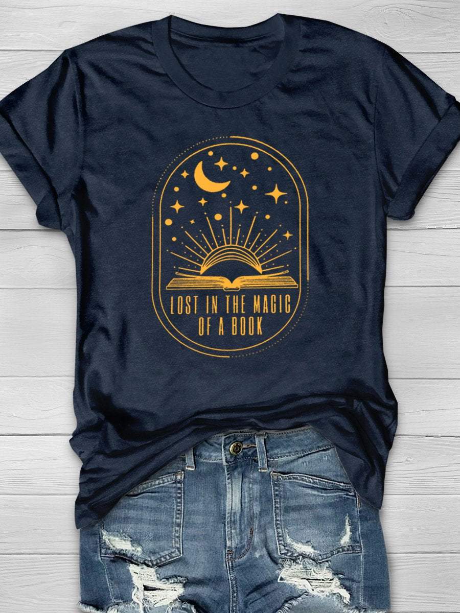 Lost In The Magic Of A Book Print Graphic T-shirts