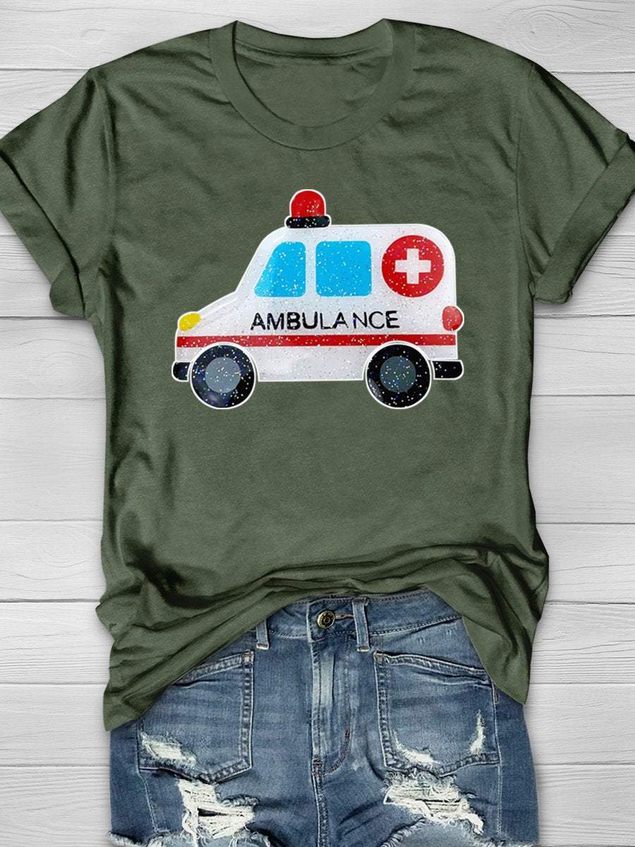 Ambulance Emergency Nurse Print Short Sleeve T-shirt