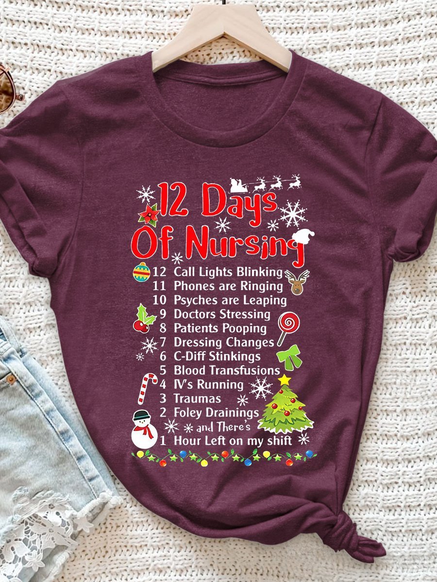 Nurse Christmas Print Short Sleeve T-shirt
