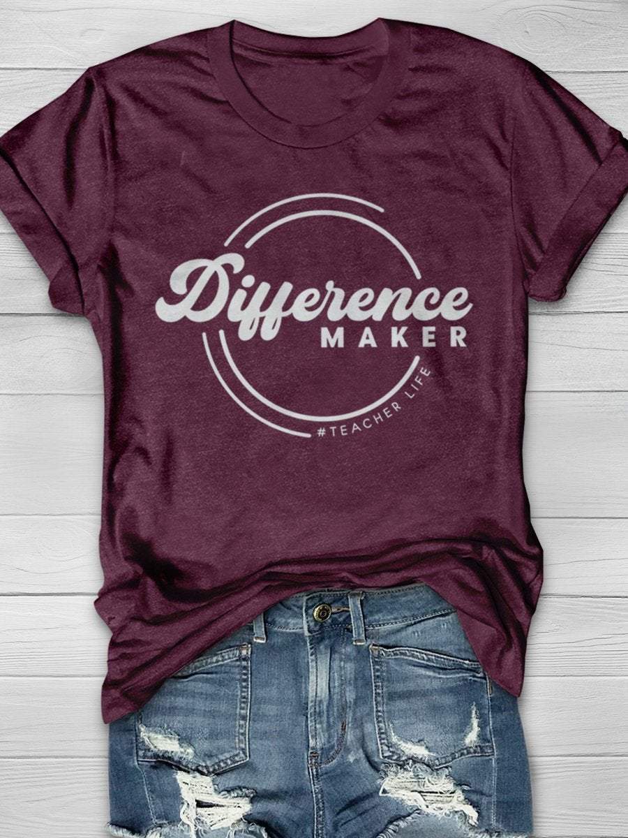 Difference Maker Teacher Life Print Graphic T-shirts