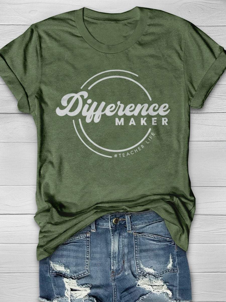 Difference Maker Teacher Life Print Graphic T-shirts