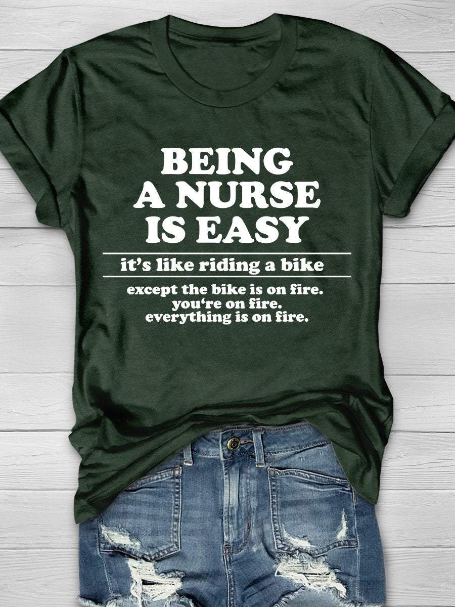 Being A Nurse Is Easy Print Short Sleeve T-shirt