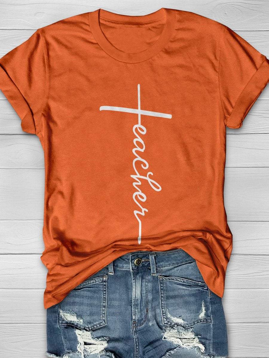 Teacher Cross Print Graphic T-shirts