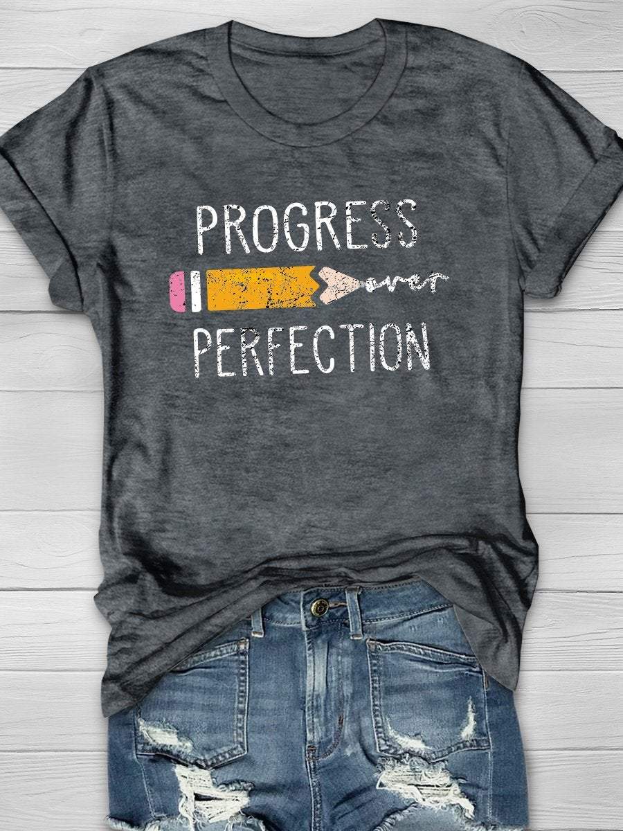 Progress Over Perfection Print Graphic T-shirts