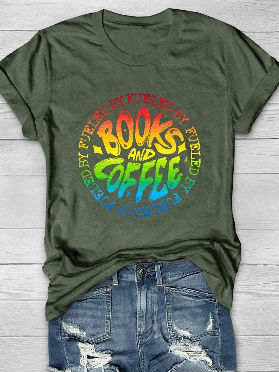 Books And Coffee Print Graphic T-shirts
