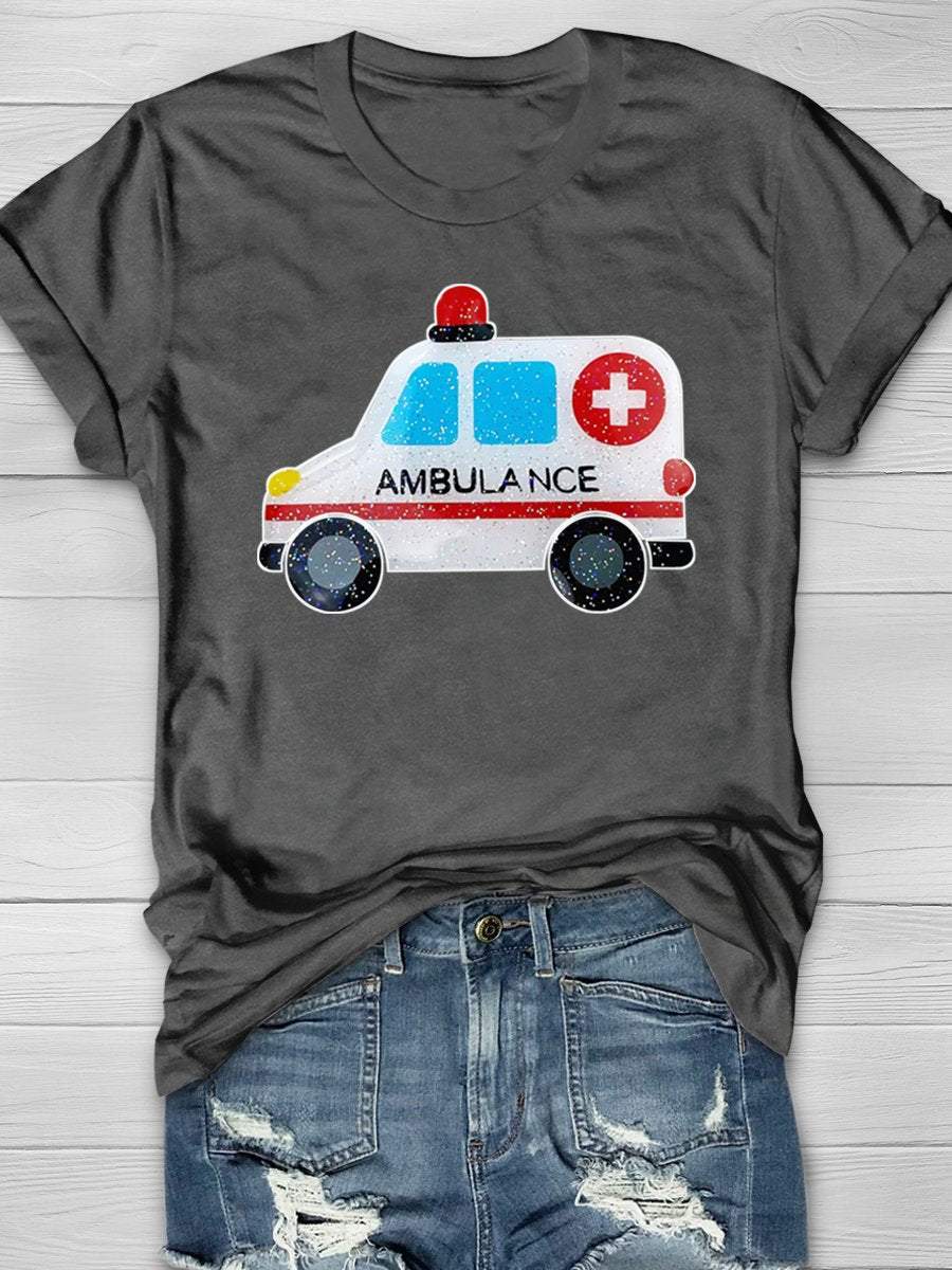 Ambulance Emergency Nurse Print Short Sleeve T-shirt