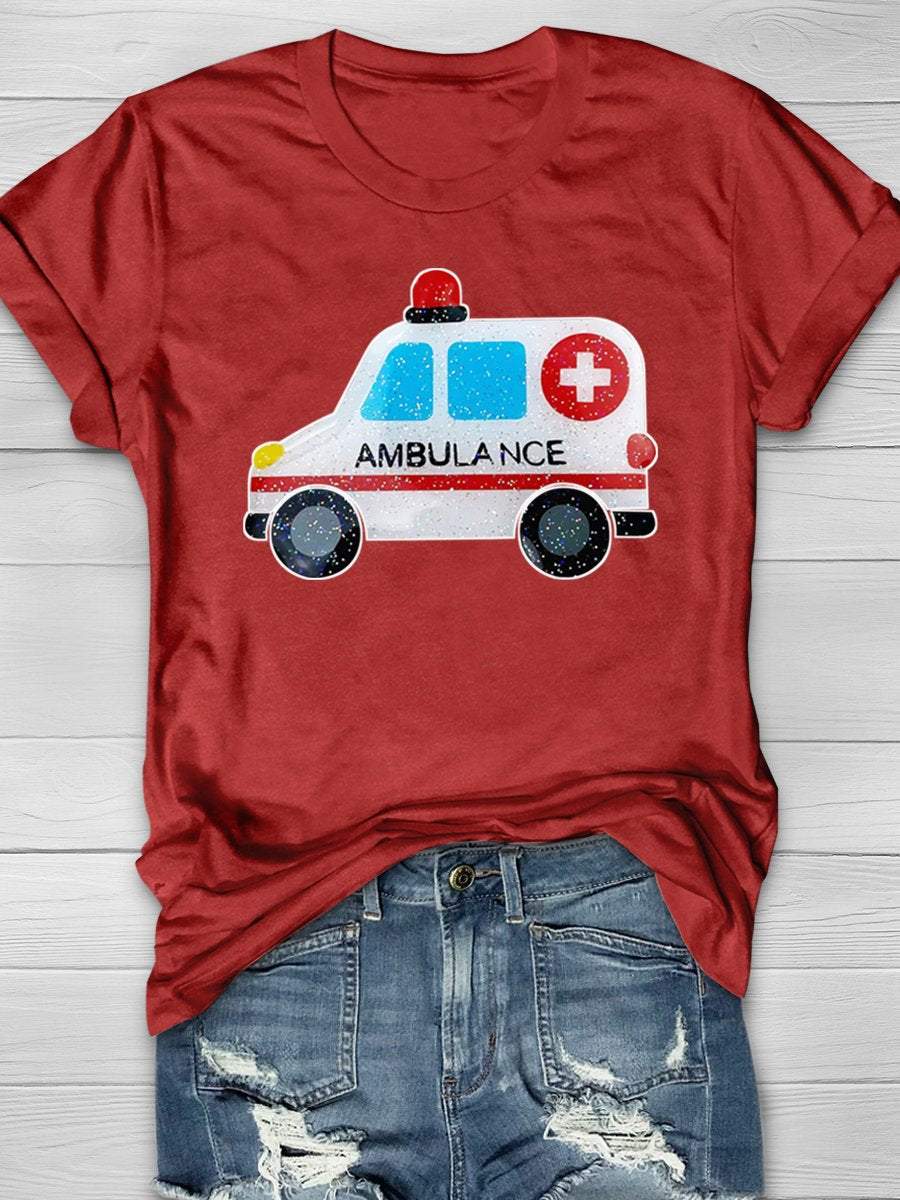 Ambulance Emergency Nurse Print Short Sleeve T-shirt