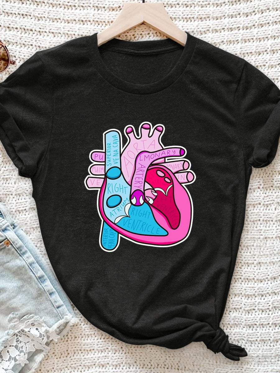 Anatomical Heart Print Short Sleeve T-shirt