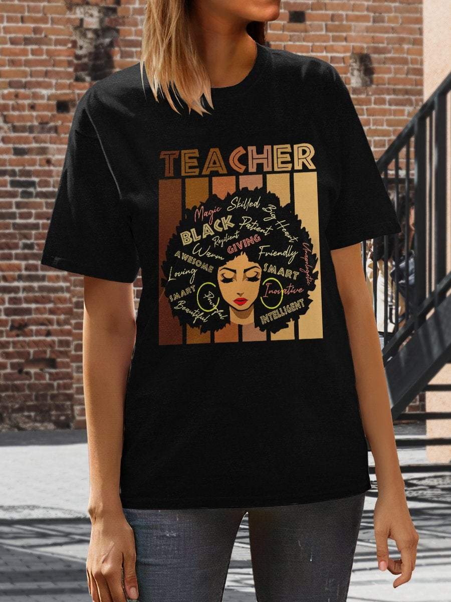 Black Smart Teacher Print Graphic T-shirts