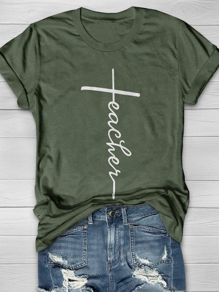 Teacher Cross Print Graphic T-shirts