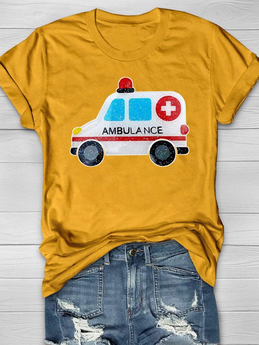 Ambulance Emergency Nurse Print Short Sleeve T-shirt
