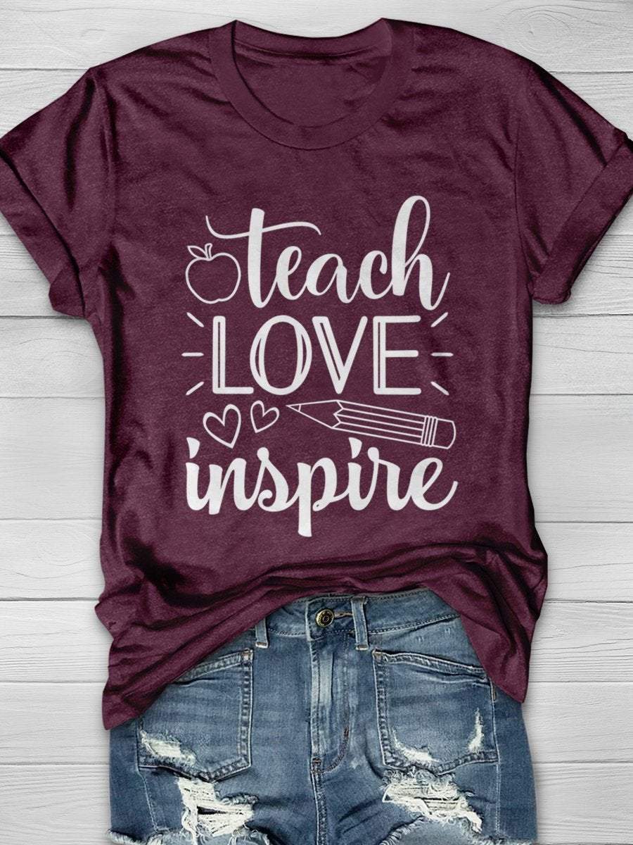 Teacher Love Inspire Teacher Print Graphic T-shirts