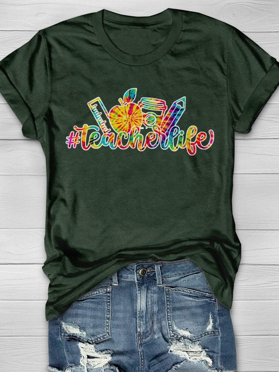 Teacher Life Tie Dye Print Graphic T-shirts