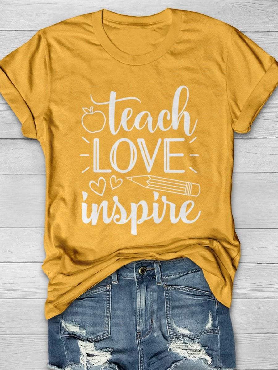 Teacher Love Inspire Teacher Print Graphic T-shirts