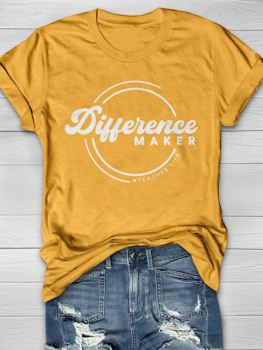 Difference Maker Teacher Life Print Graphic T-shirts