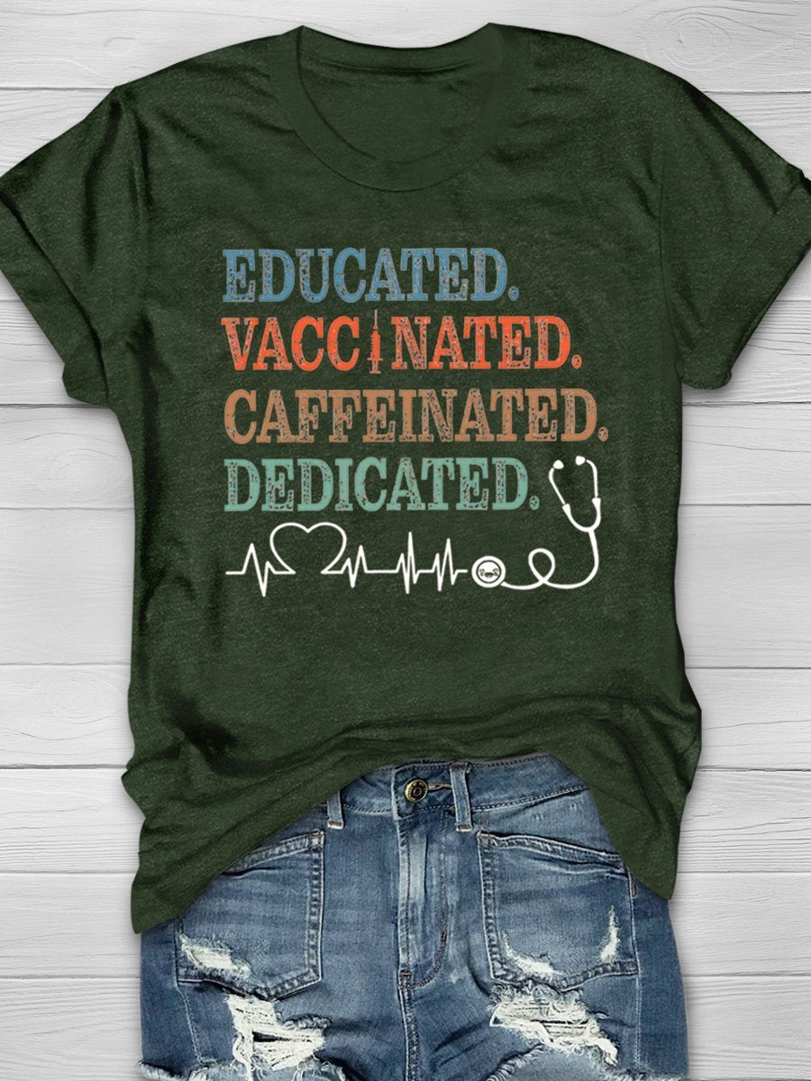 Nurse Vaccinated Print Short Sleeve T-shirt