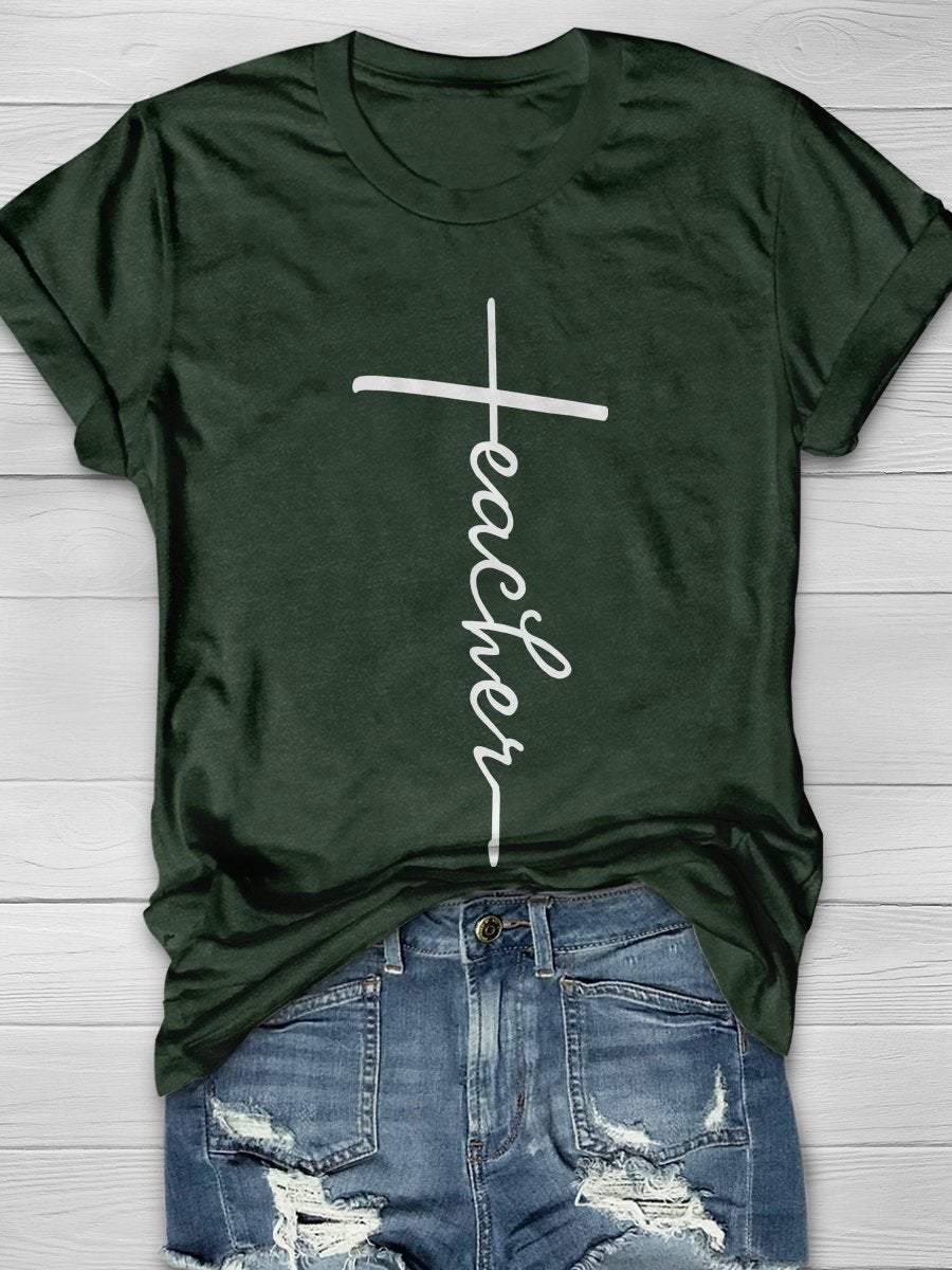 Teacher Cross Print Graphic T-shirts