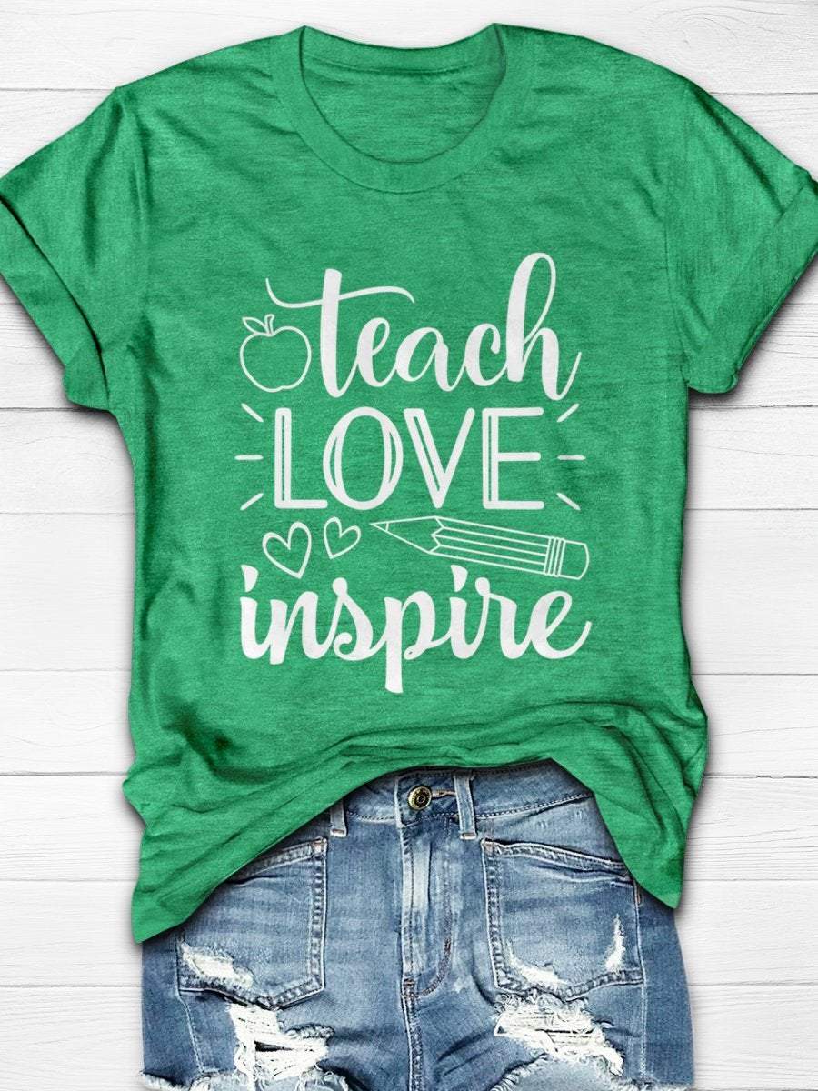 Teacher Love Inspire Teacher Print Graphic T-shirts