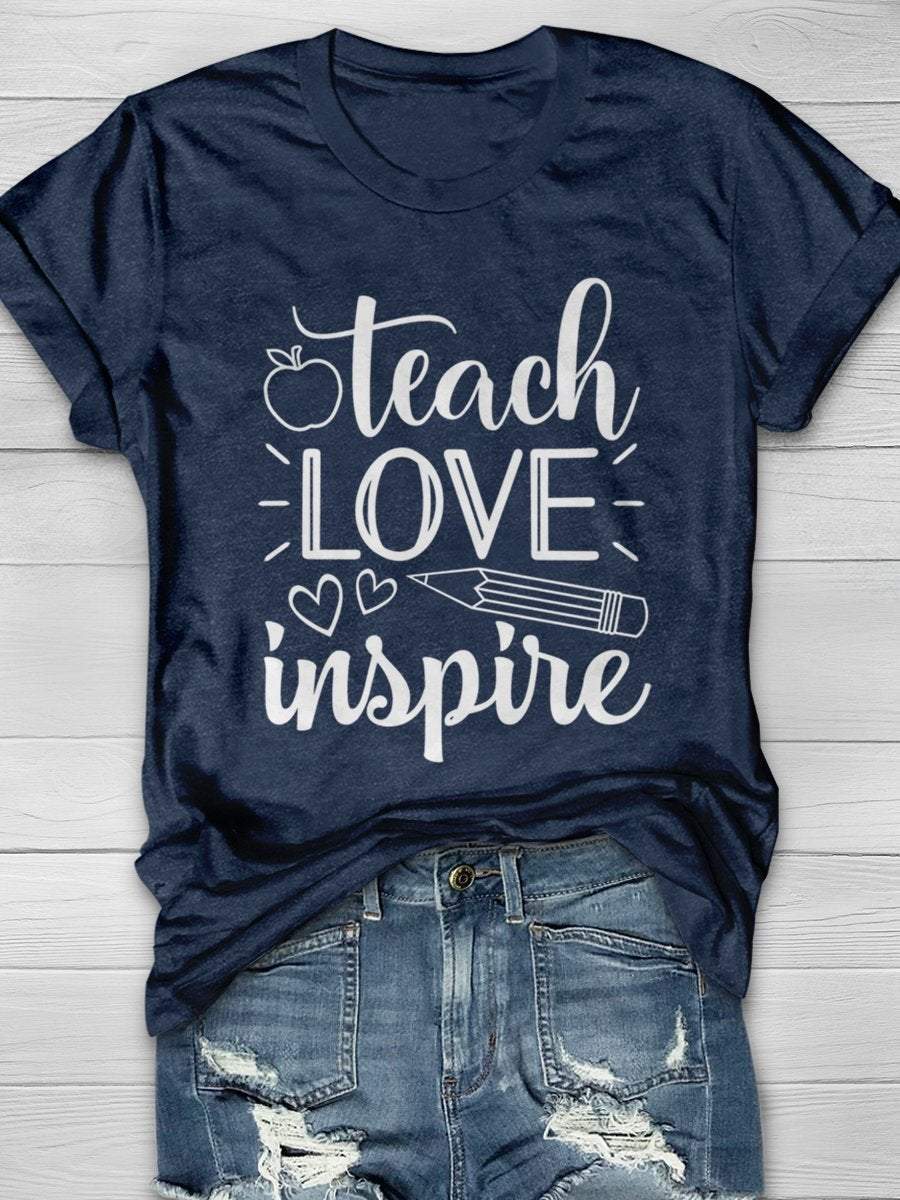 Teacher Love Inspire Teacher Print Graphic T-shirts