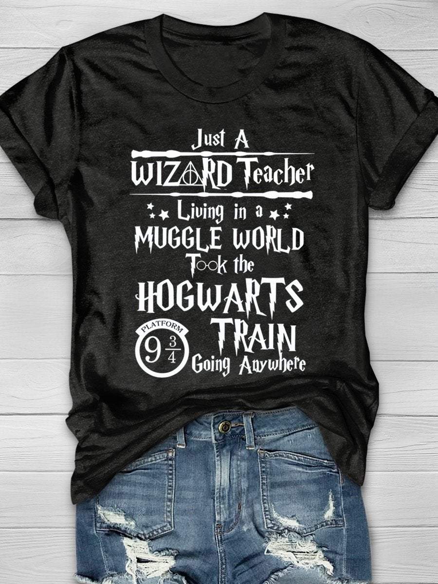 Just A Wizard Teacher Living In a Muggle World Print Graphic T-shirts