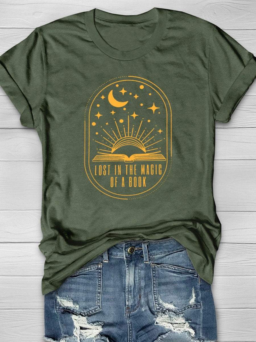 Lost In The Magic Of A Book Print Graphic T-shirts