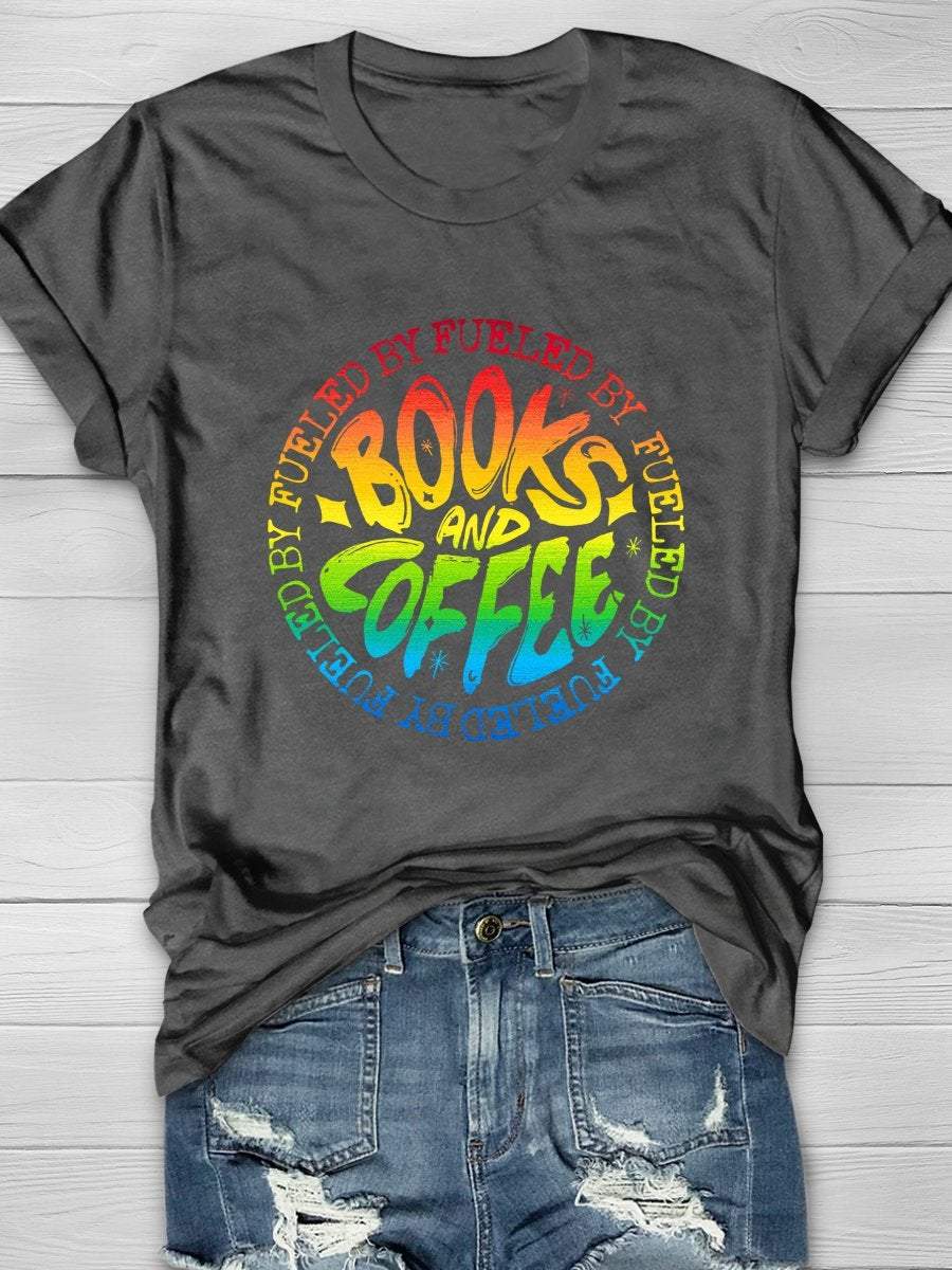 Books And Coffee Print Graphic T-shirts