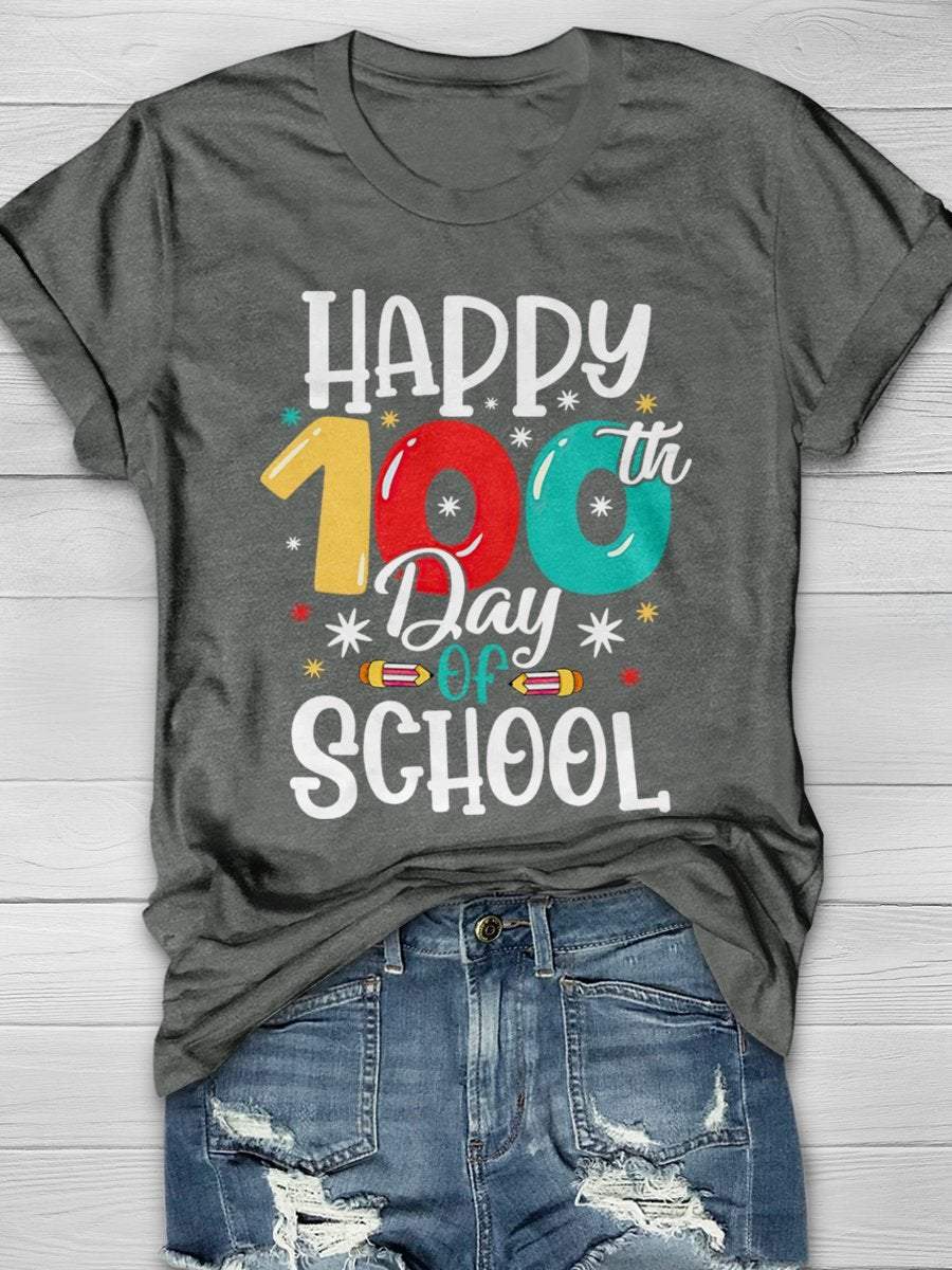 Happy 100 Days School Print Graphic T-shirts